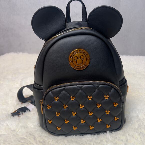 black disney mini backpack Fast Forward Mickey Mouse 10" Unisex Casual Faux Leather Adjustable Strap Zipper for Boys, Girls, Women, Men This Mickey Mouse Mini Backpack features one main compartment and one front accessory pocket with zipper closures for organization and securing essentials Disney Parks Mickey Mouse Faces